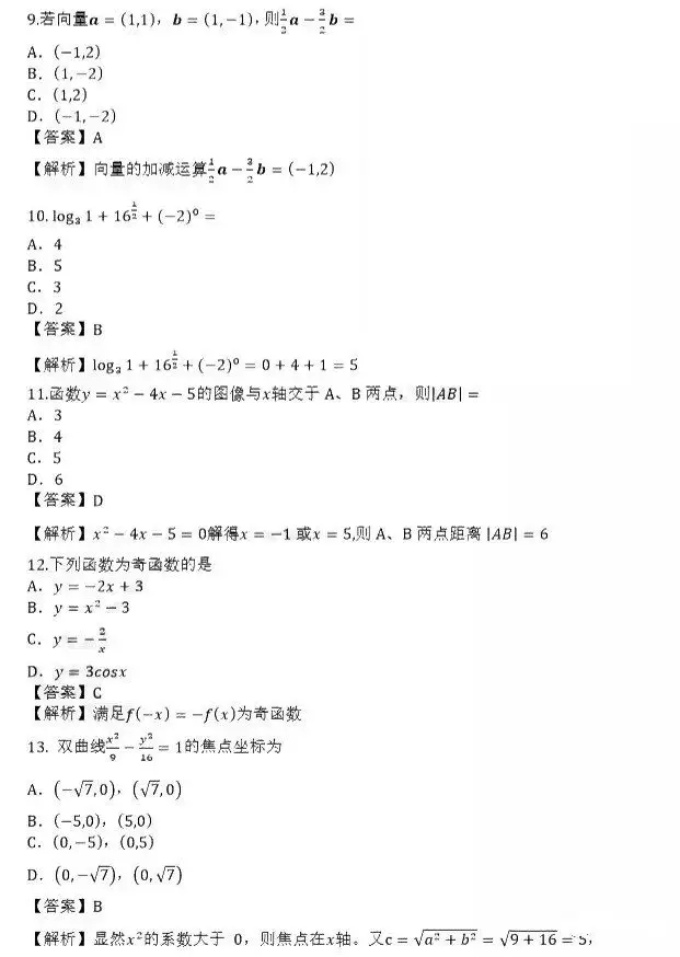 必看!2019年廣州成人高考高起點(diǎn)數(shù)學(xué)答案